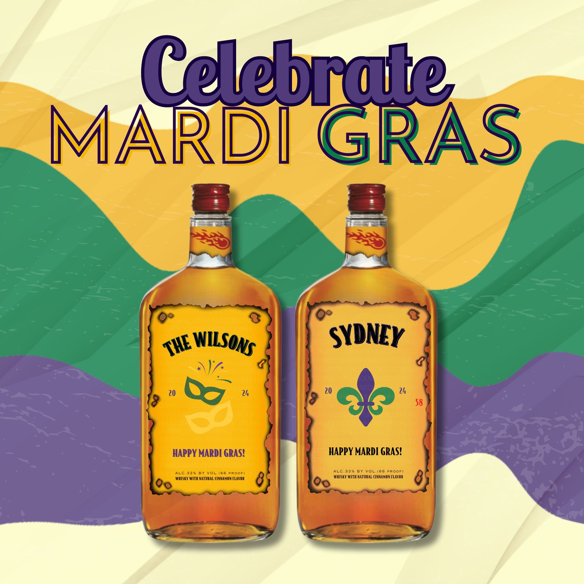 Fireball Cinnamon Whiskey Mardi Gras Label - FunHouseDeco