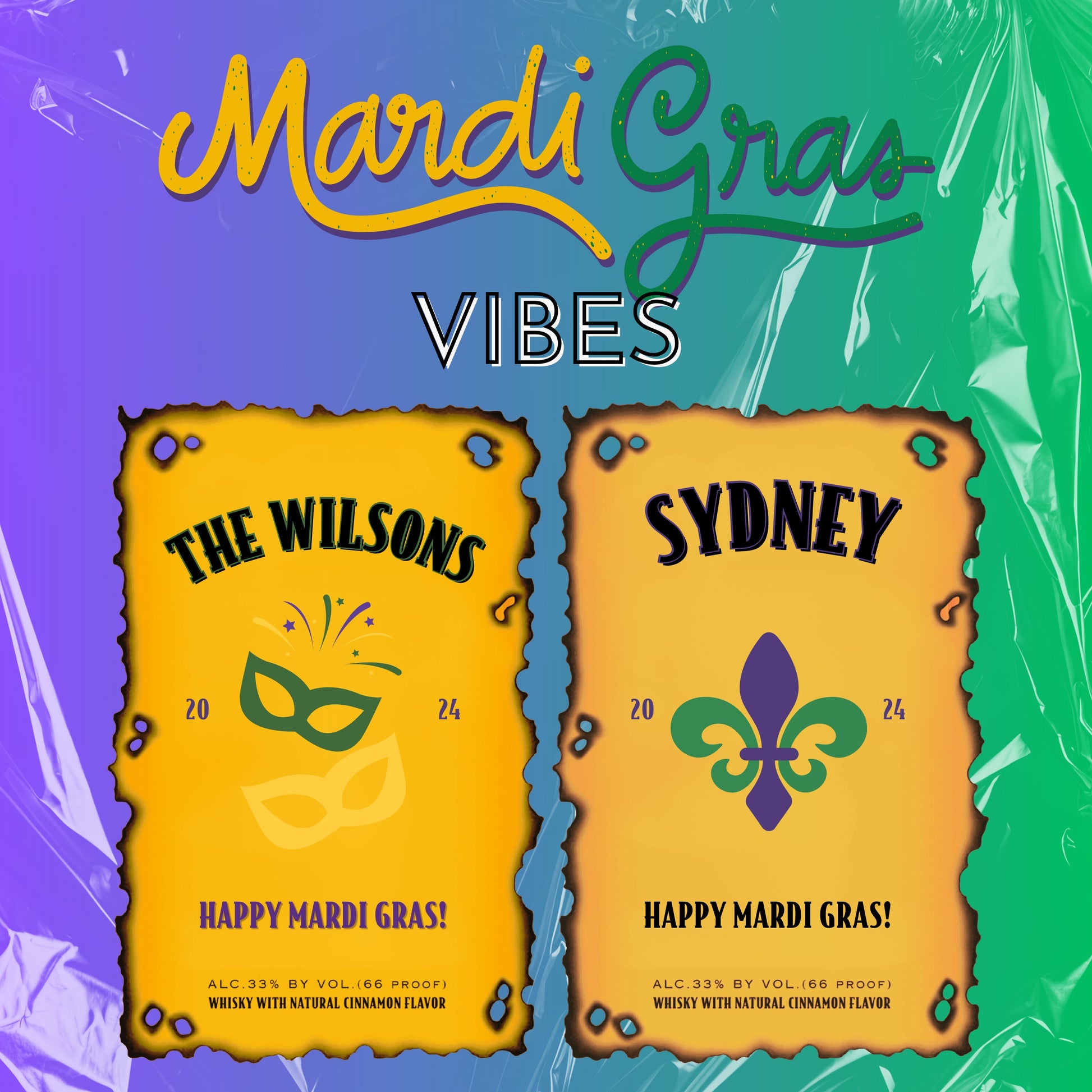 Fireball Cinnamon Whiskey Mardi Gras Label - FunHouseDeco