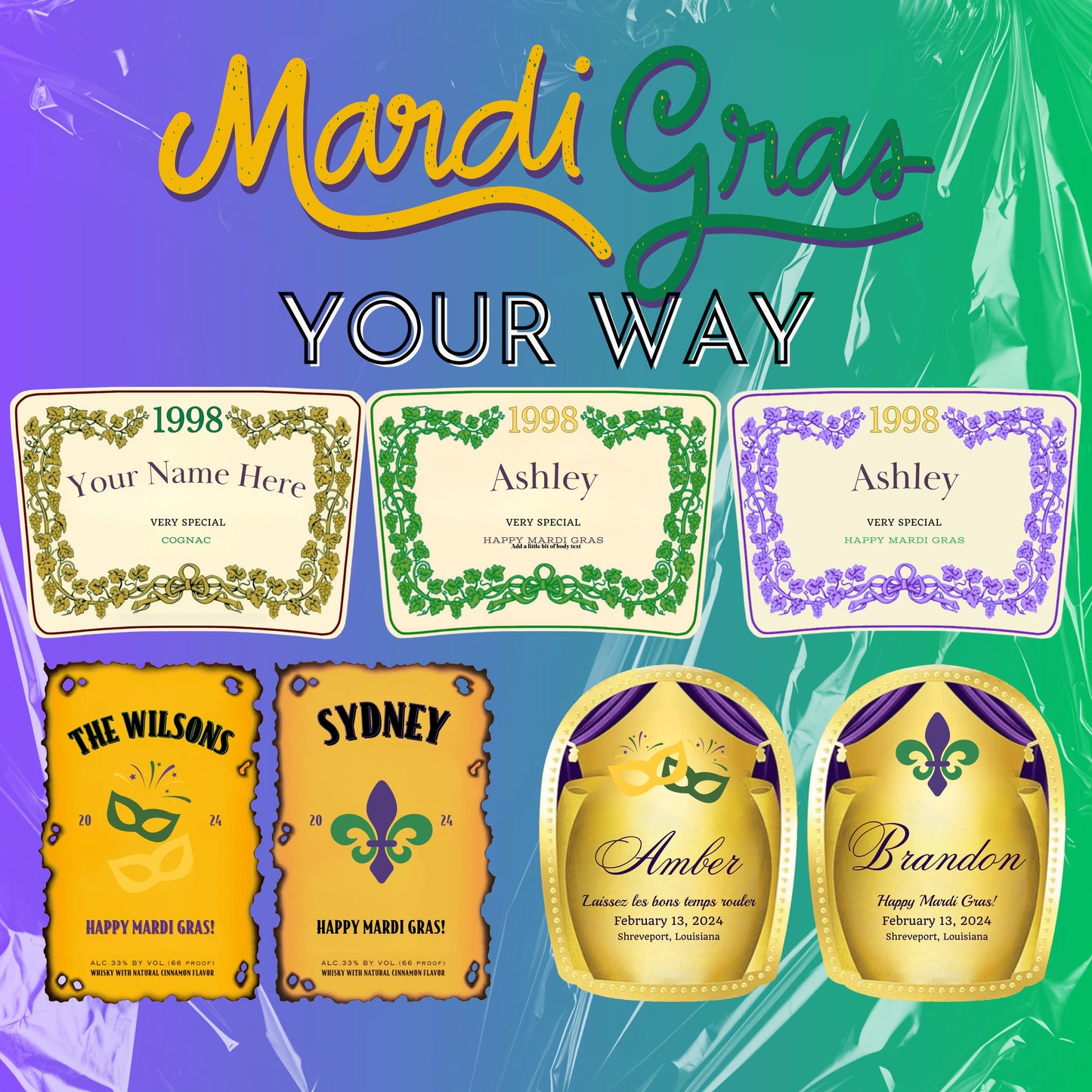 Crown Royal Whiskey Mardi Gras Label - FunHouseDeco