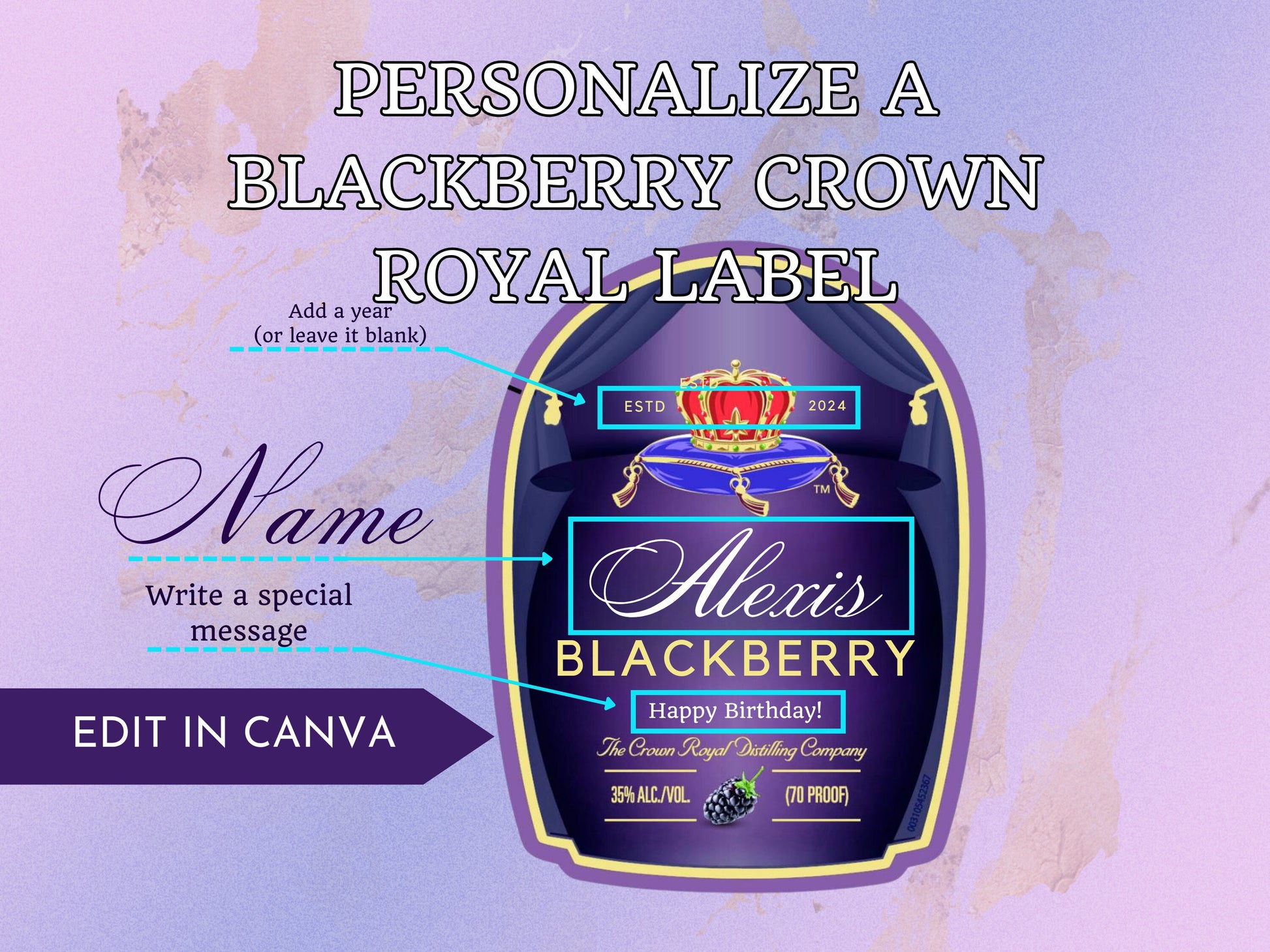 Crown Royal Whiskey Label Templates -  Canva Editable - FunHouseDeco