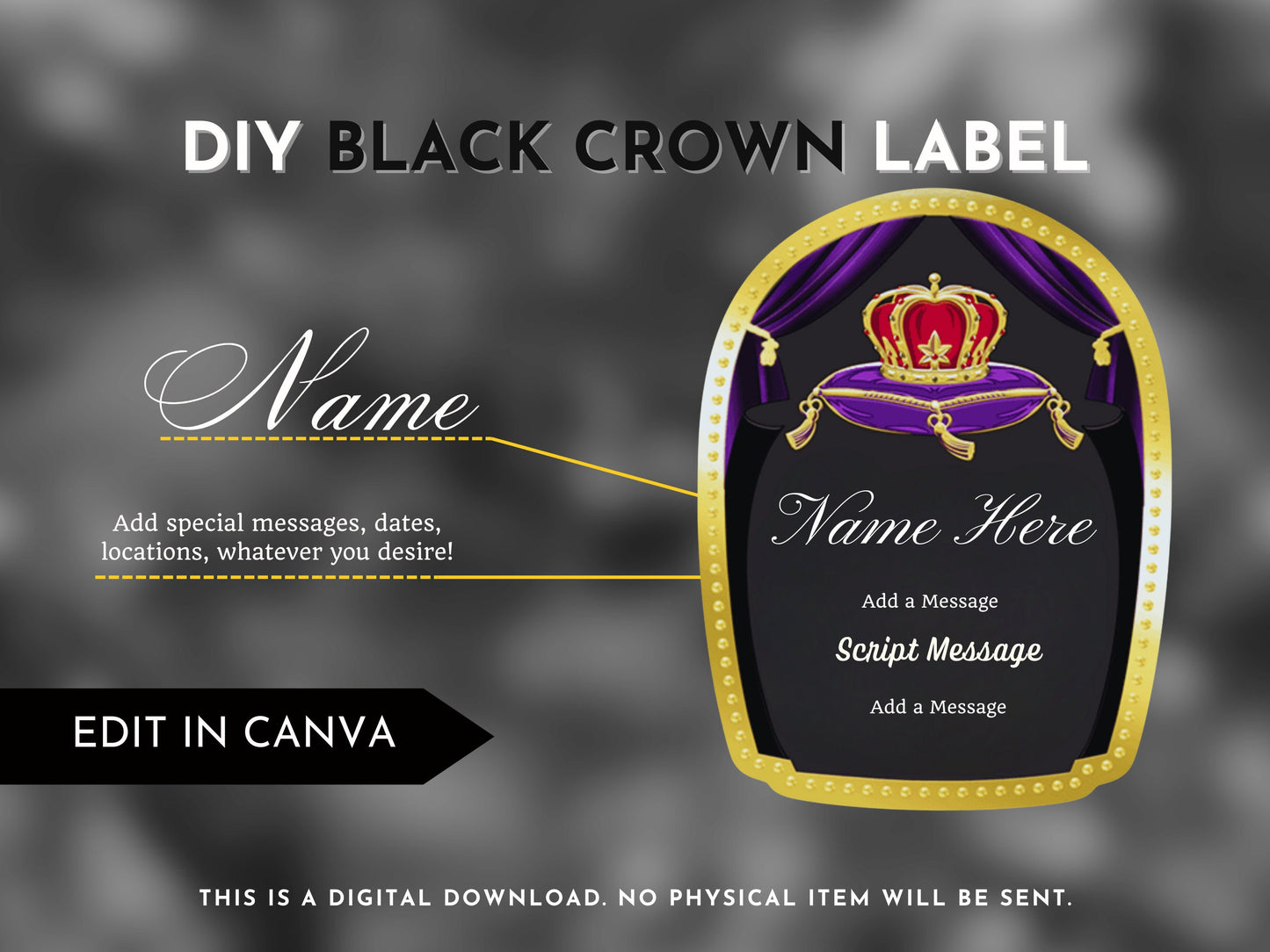 Crown Royal Whiskey Label Templates -  Canva Editable - FunHouseDeco