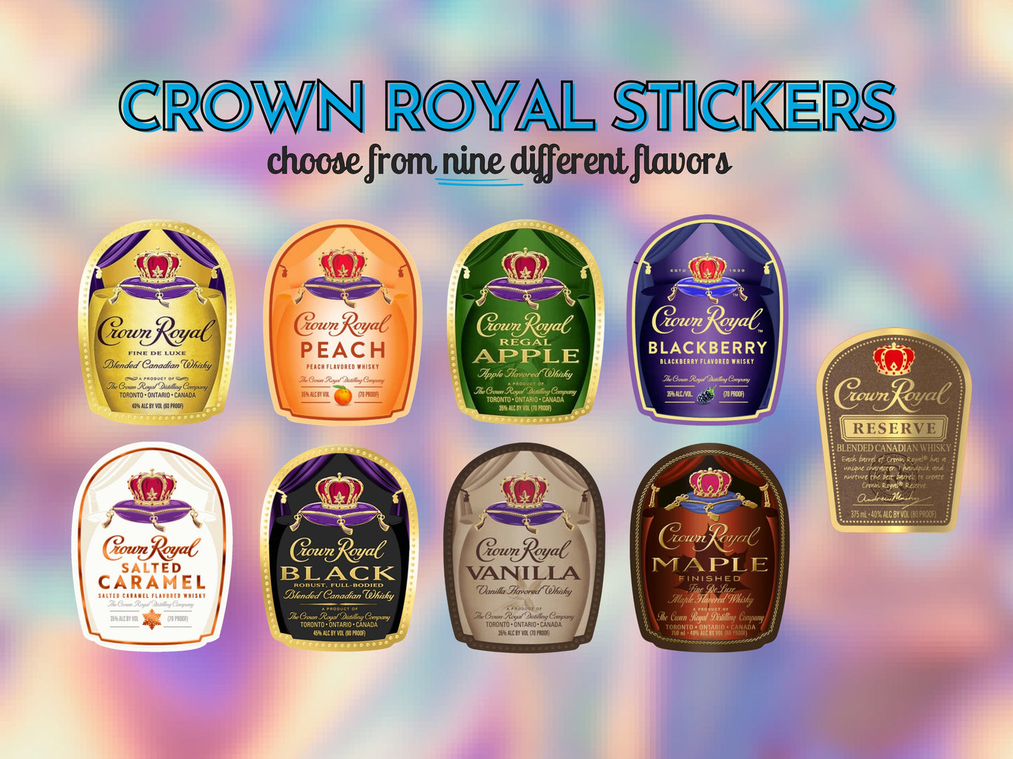 Crown Royal Vibes | Whiskey Flavor Mini Bottle Sticker Set - FunHouseDeco