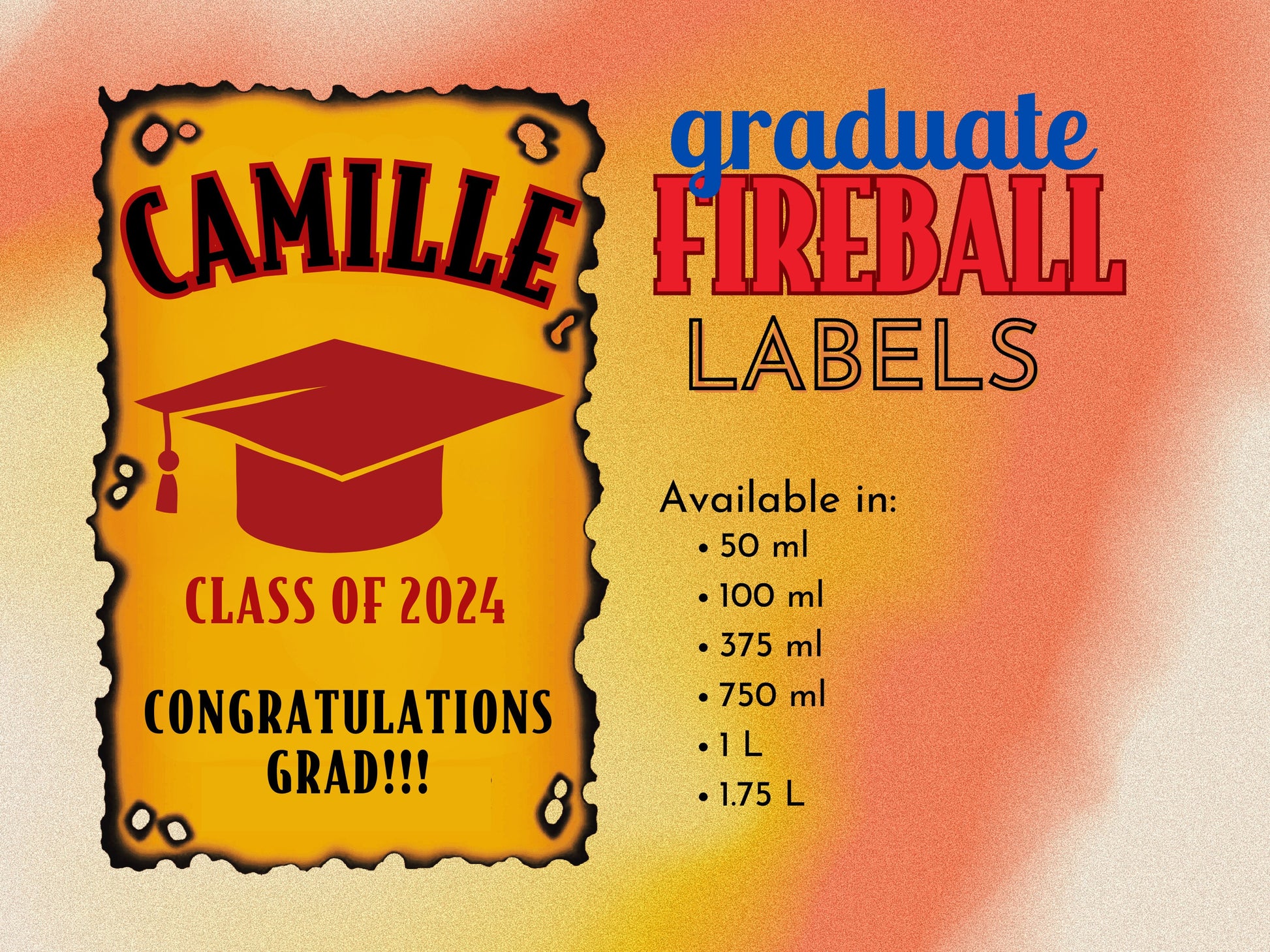 Fireball Whiskey Labels for Graduation - FunHouseDeco