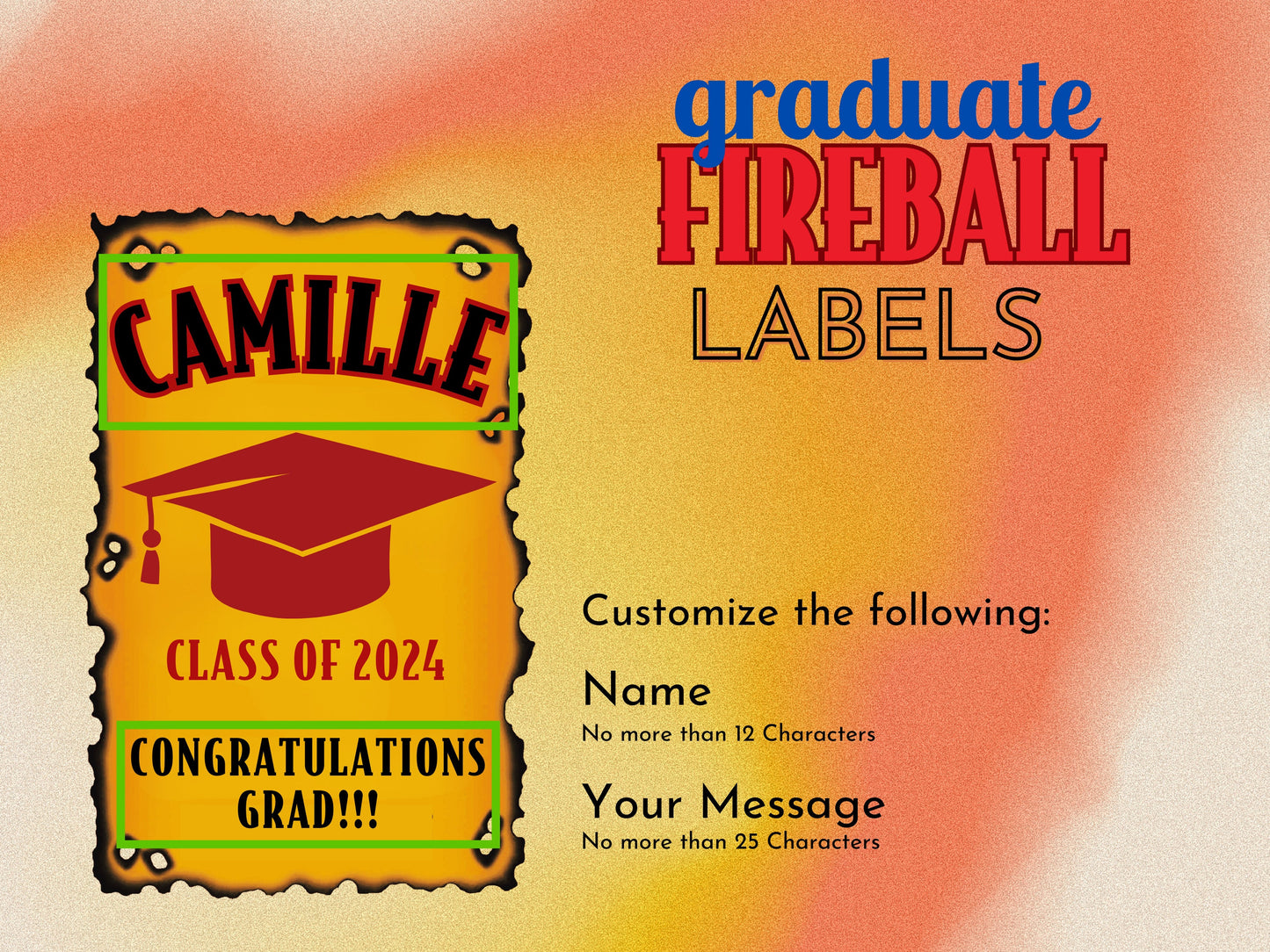 Fireball Whiskey Labels for Graduation - FunHouseDeco