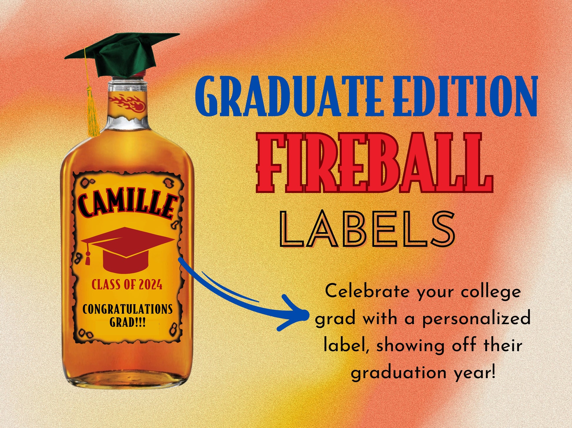 Fireball Whiskey Labels for Graduation - FunHouseDeco