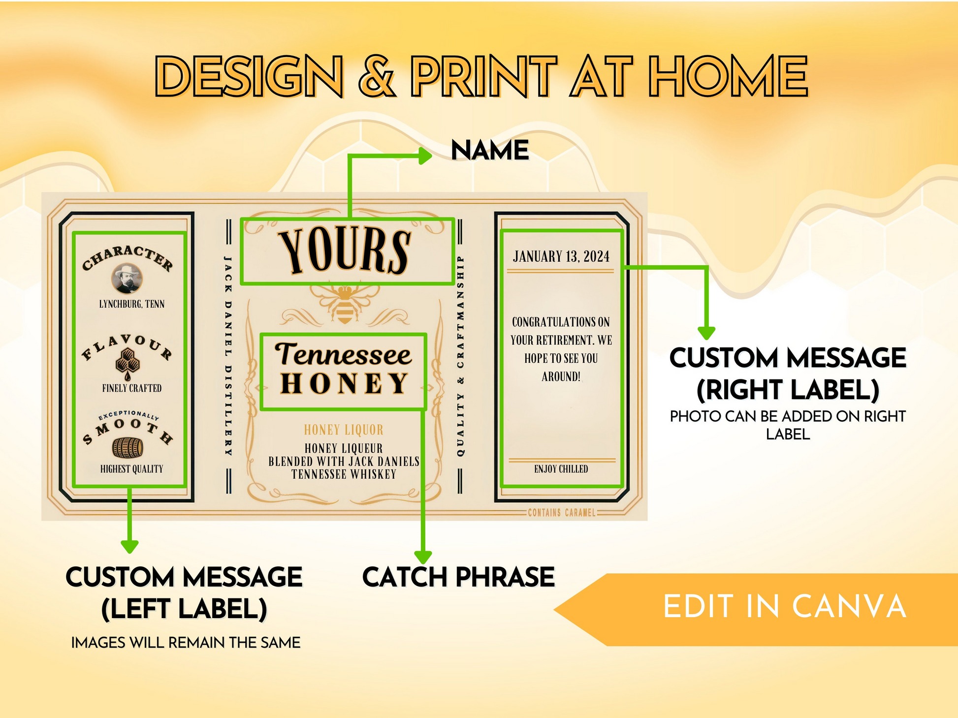 Jack Daniel's Honey Whiskey Template - FunHouseDeco