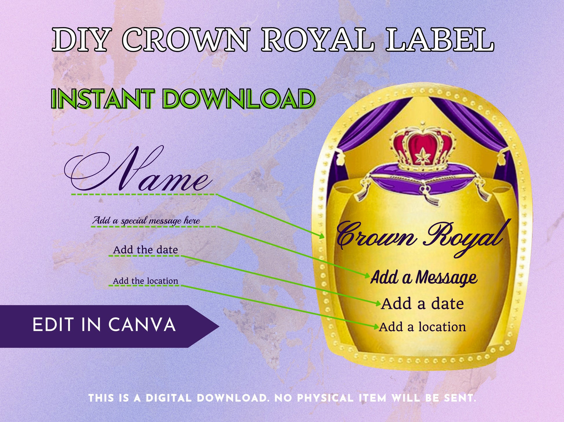 Crown Royal Whiskey Label Templates -  Canva Editable - FunHouseDeco