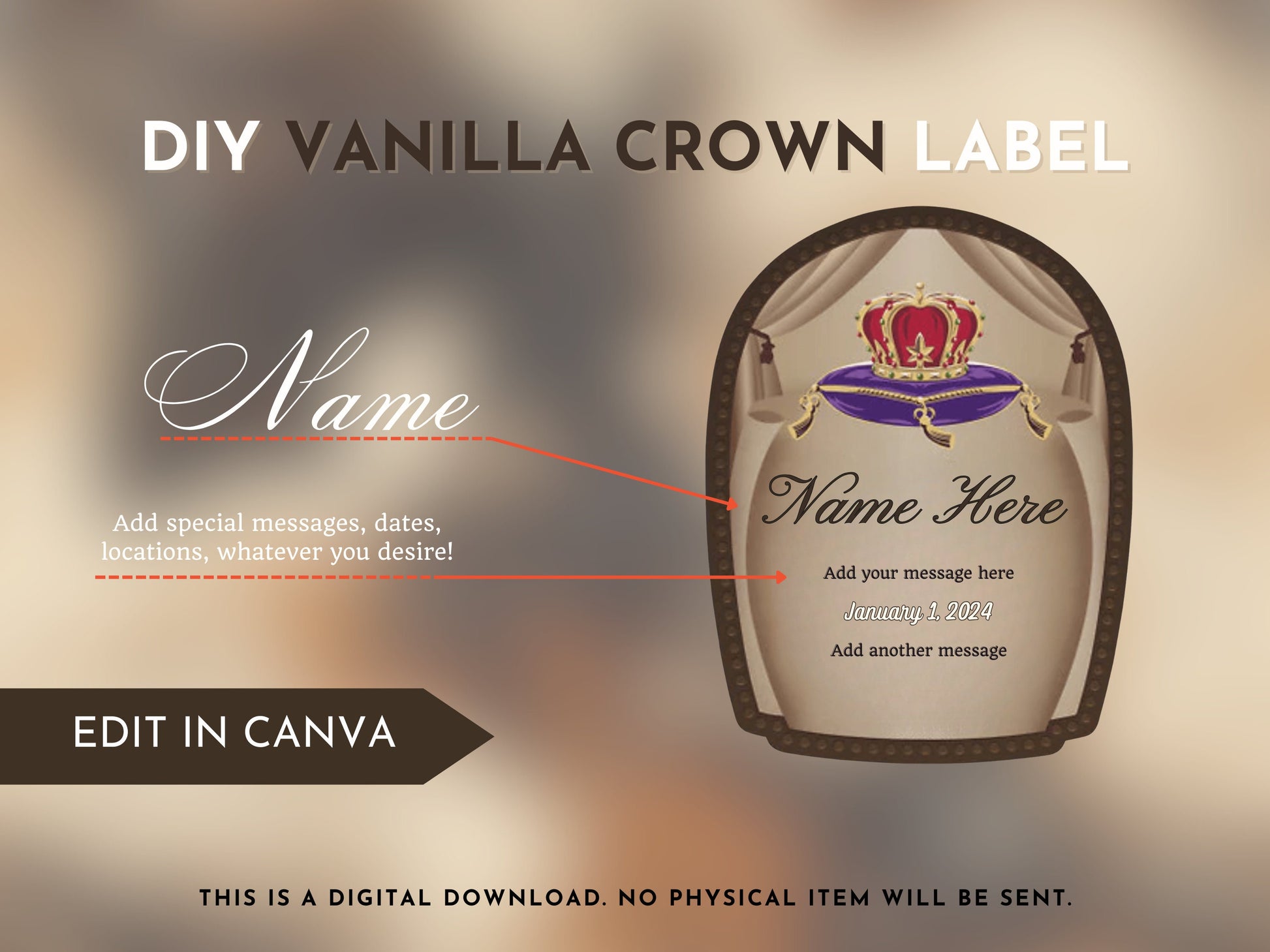 Crown Royal Whiskey Label Templates -  Canva Editable - FunHouseDeco