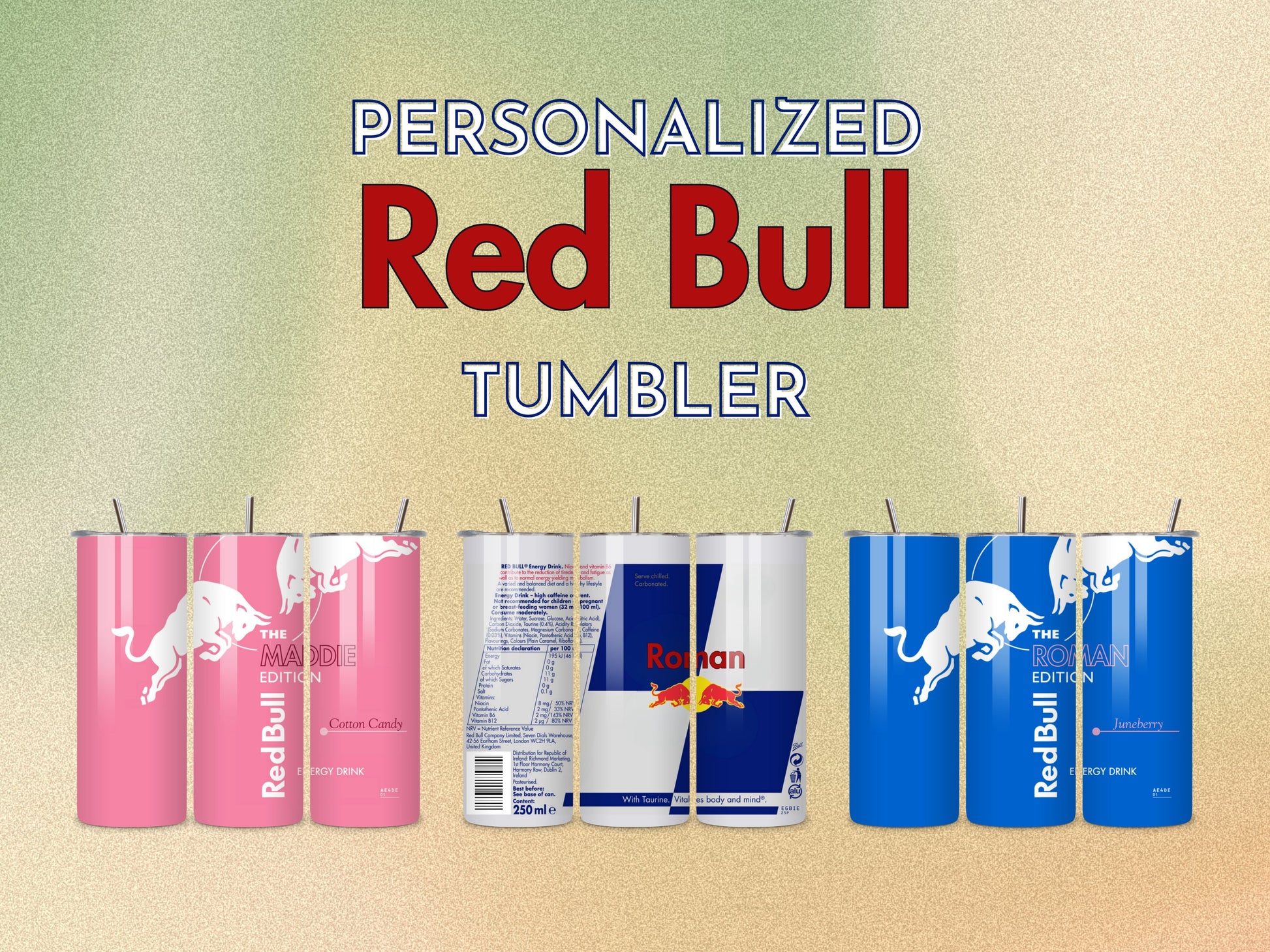 Red Bull Inspired Custom Tumbler - Create Your Own Red Bull Can - Multiple Flavors - 12oz, 20oz, 30oz - FunHouseDeco